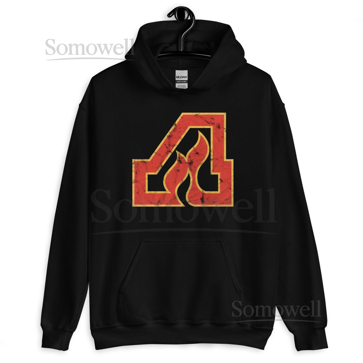 Atlanta Flames Worn Distressed Logo Vintage NHL Retro Hockey Black Hoodie Old Time Hockey Hooded Sweatshirt_8