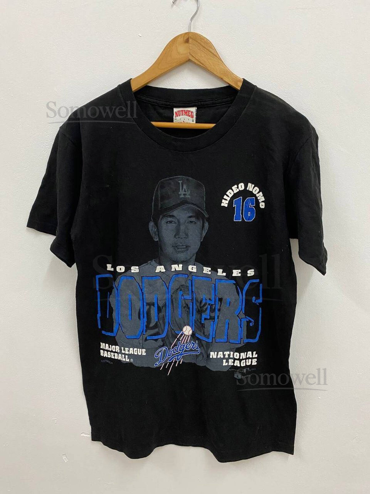 Vintage 1995 Hideo Nomo Nutmeg MLB LA Dodgers 90s T-shirt Size L major league baseball_996