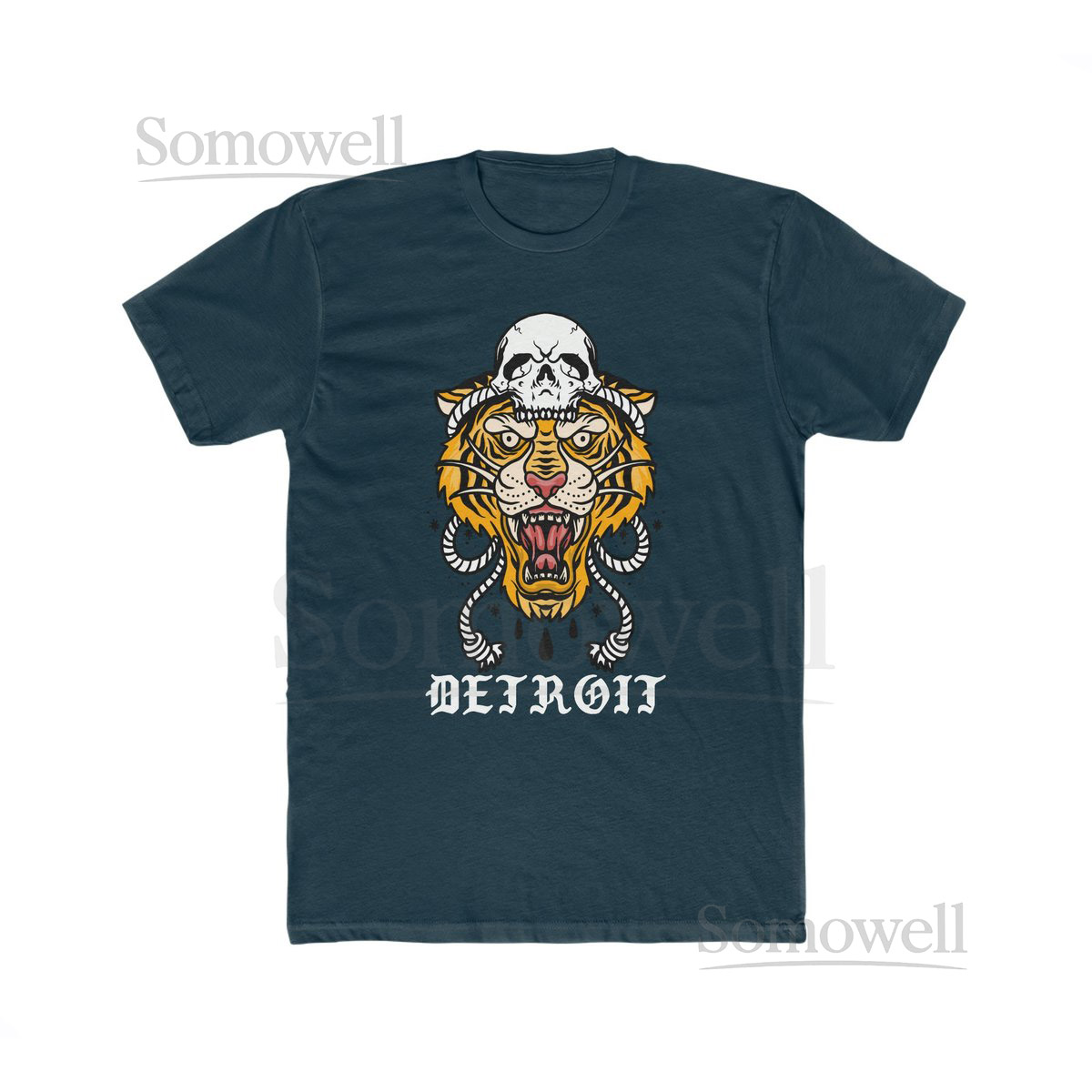 Tiger Tattoo Design Detroit Men's Cotton Crew Tee_795