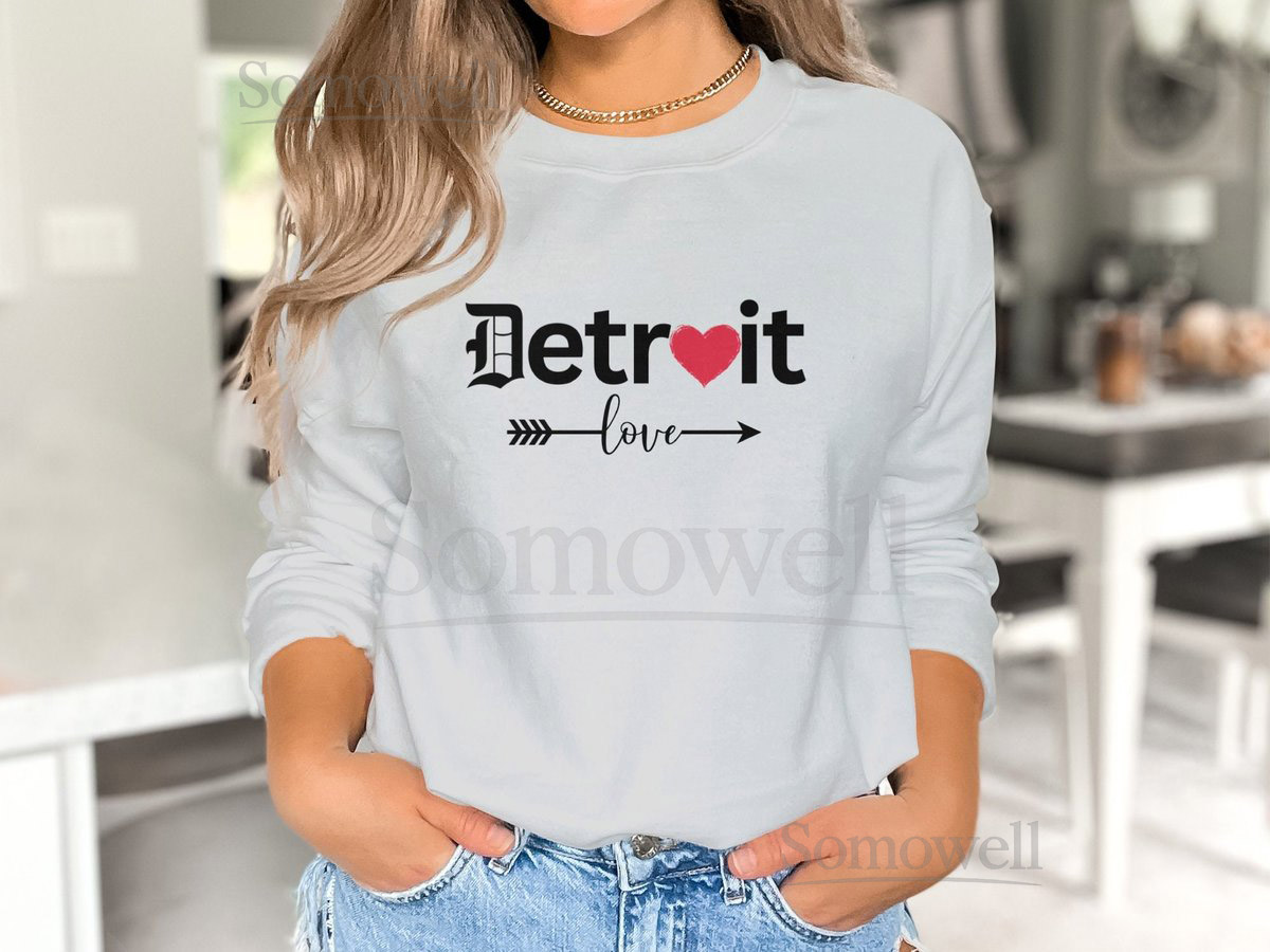 Detroit Love Sweatshirt Unisex Crewneck with Heart Graphic_195