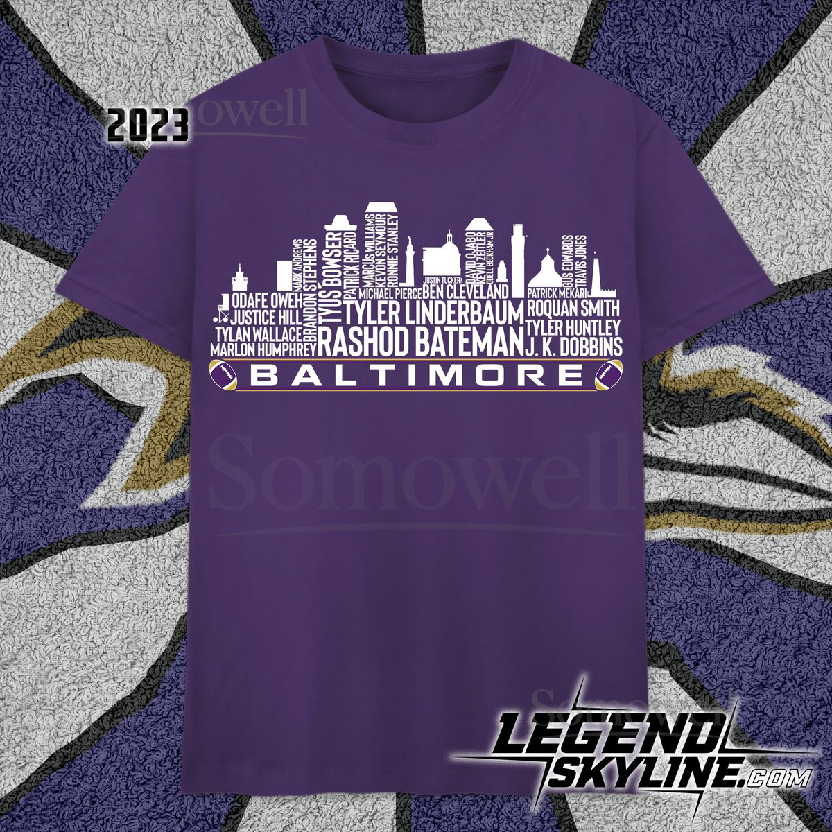 Baltimore Football Team 23 Palyer Roster Baltimore City Skyline shirt_125