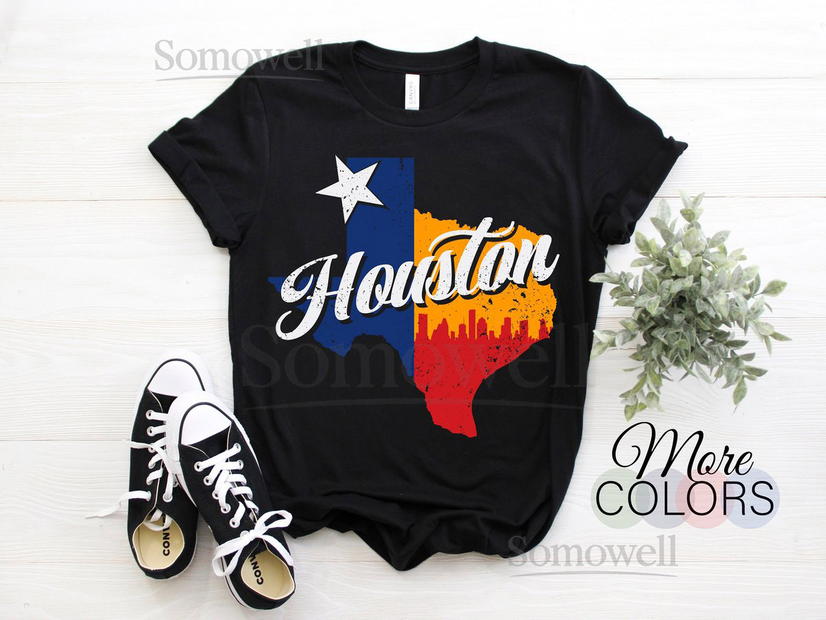 Houston Texas Map Skyline Gift T-Shirt Texas Home State Souvenir Tee Parties Costume Shirt Visit Trip Travel To Houston Present Bi_358