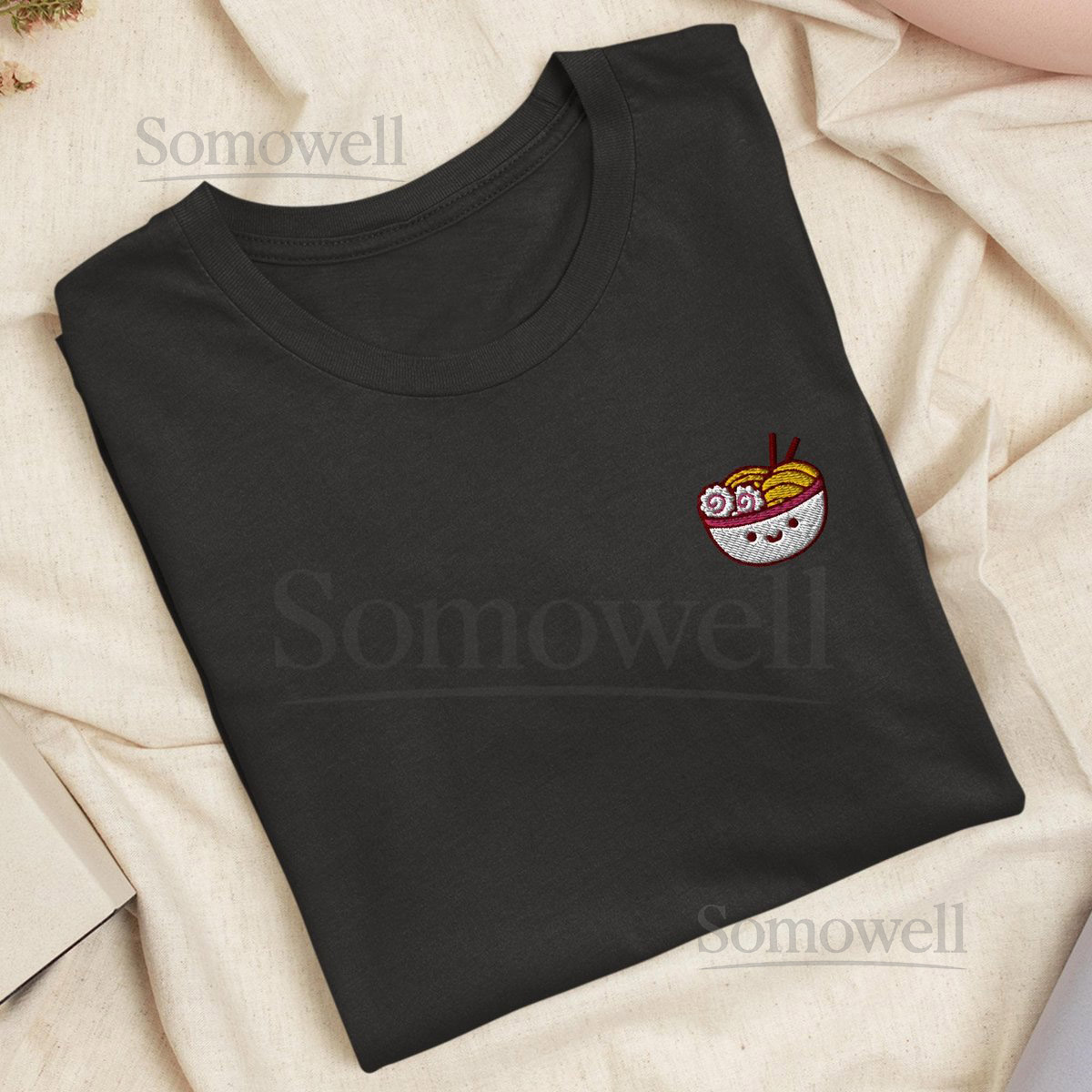 Cute Ramen Embroidered T-Shirt Lightweight Cotton Unisex Fit_29