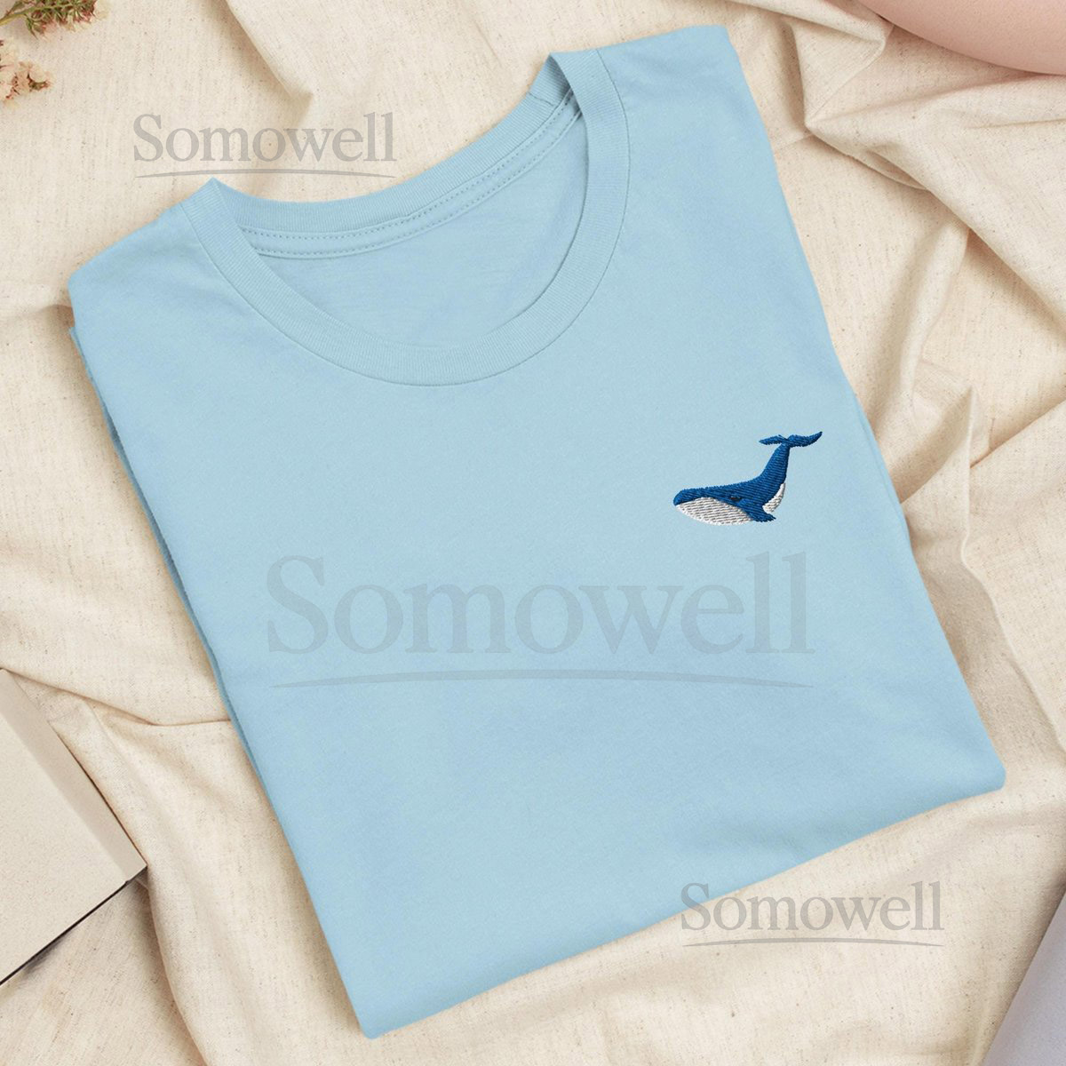 Blue Whale Embroidered T-Shirt Lightweight Cotton Unisex Fit_6