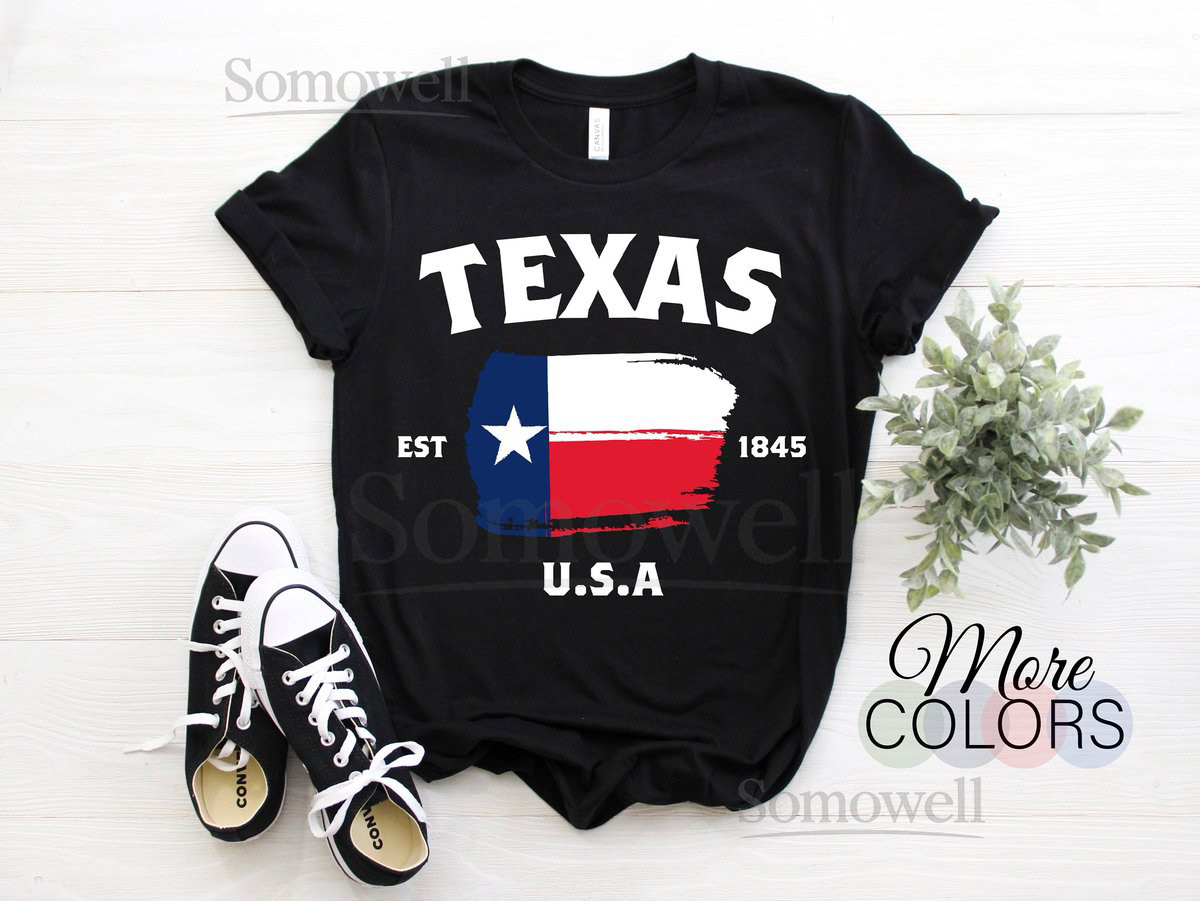Texas Est 1836 Flag Gift USA T-Shirt American State Texas Home Town Houston State Souvenir Tee Parties Costume Shirt Present Bi_872