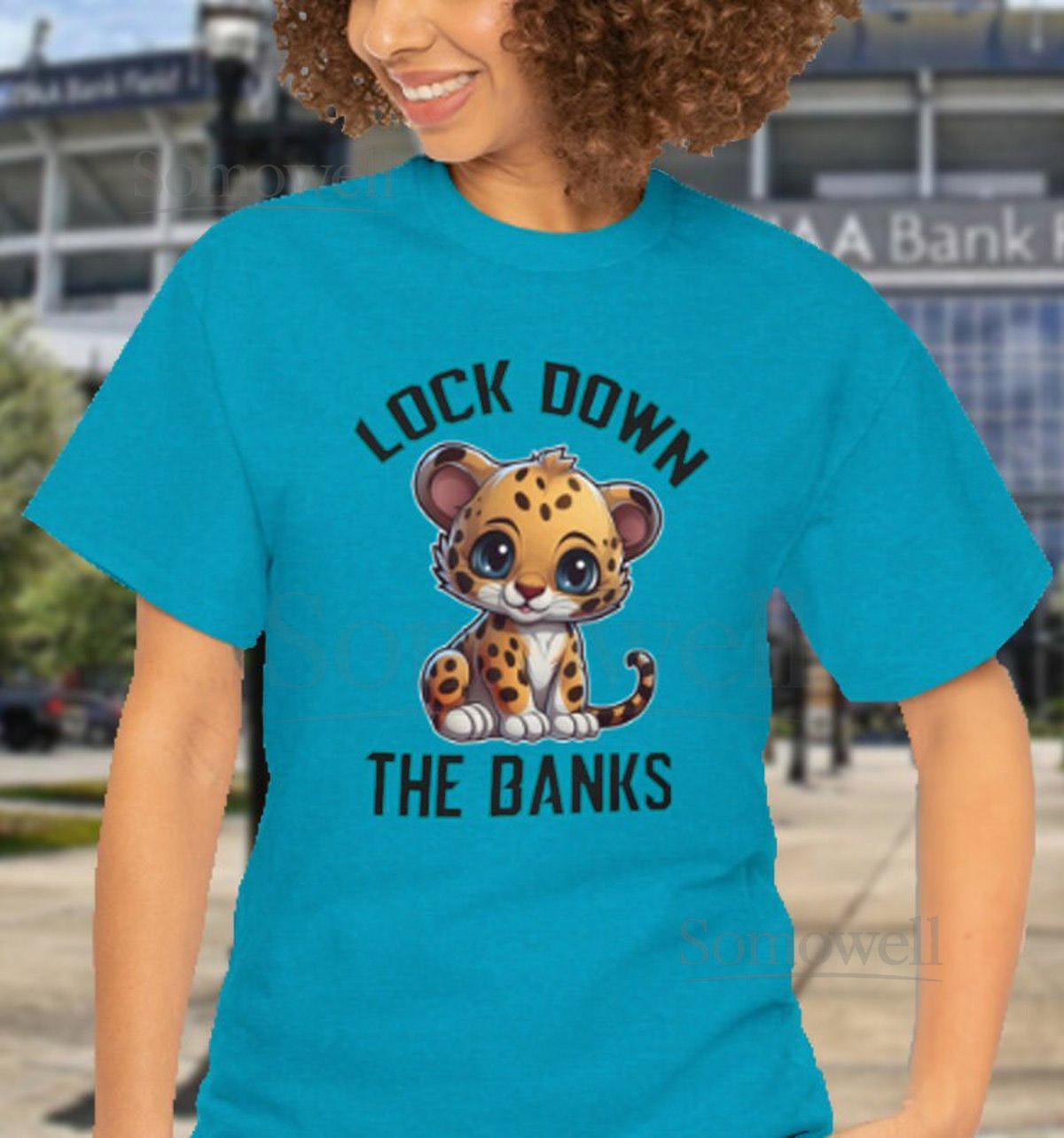 Lock Down The Banks - Crew Neck - Tropical Blue is TEAL - Jacksonville Zoo's Jaguar Cub Banks Duuuval J_754