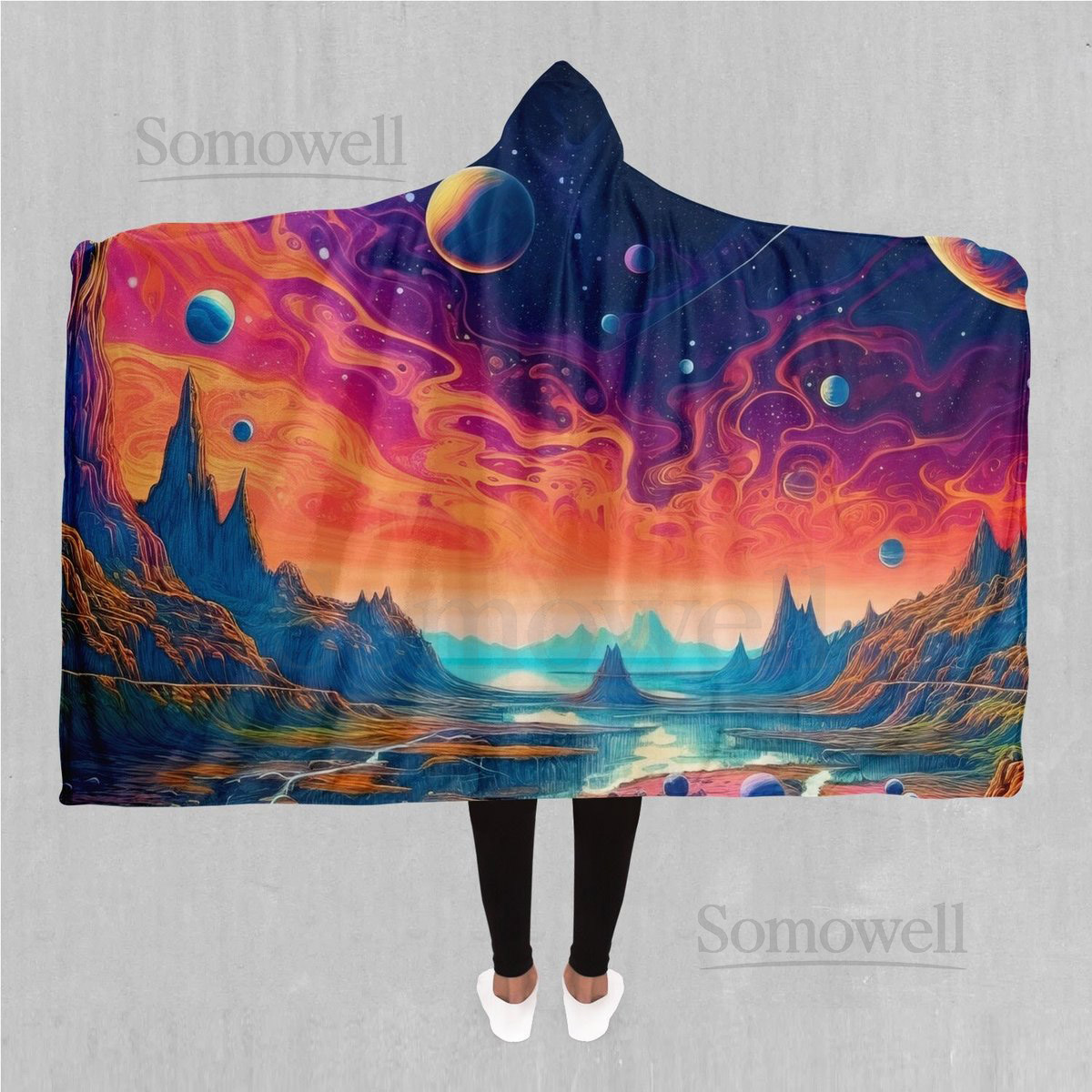 Astral Odyssey Nebula Galaxy Space Sherpa Microfleece Cape Hooded Blanket_5