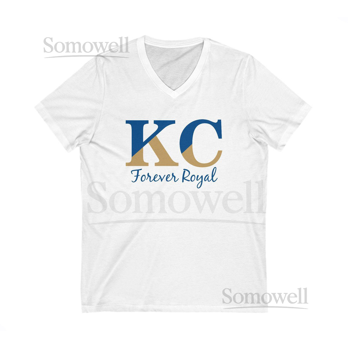 KC Forever Royal Graphic - Blue and Gold - Unisex Jersey Short Sleeve V-Neck Tee_487