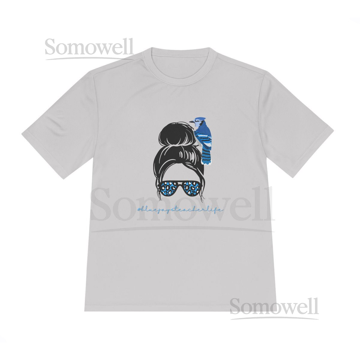 Blue Jay Teacher Bun Tee Moisture Wicking Polyester Activewear_115