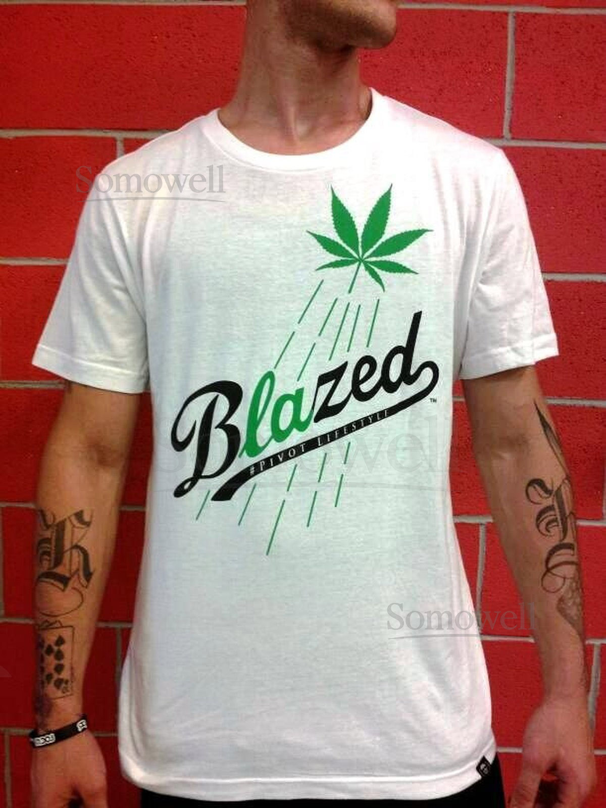 BLAZED L.A. Dodgers Style Marijuana Leaf 100 Cotton Men's White T-shirt_77