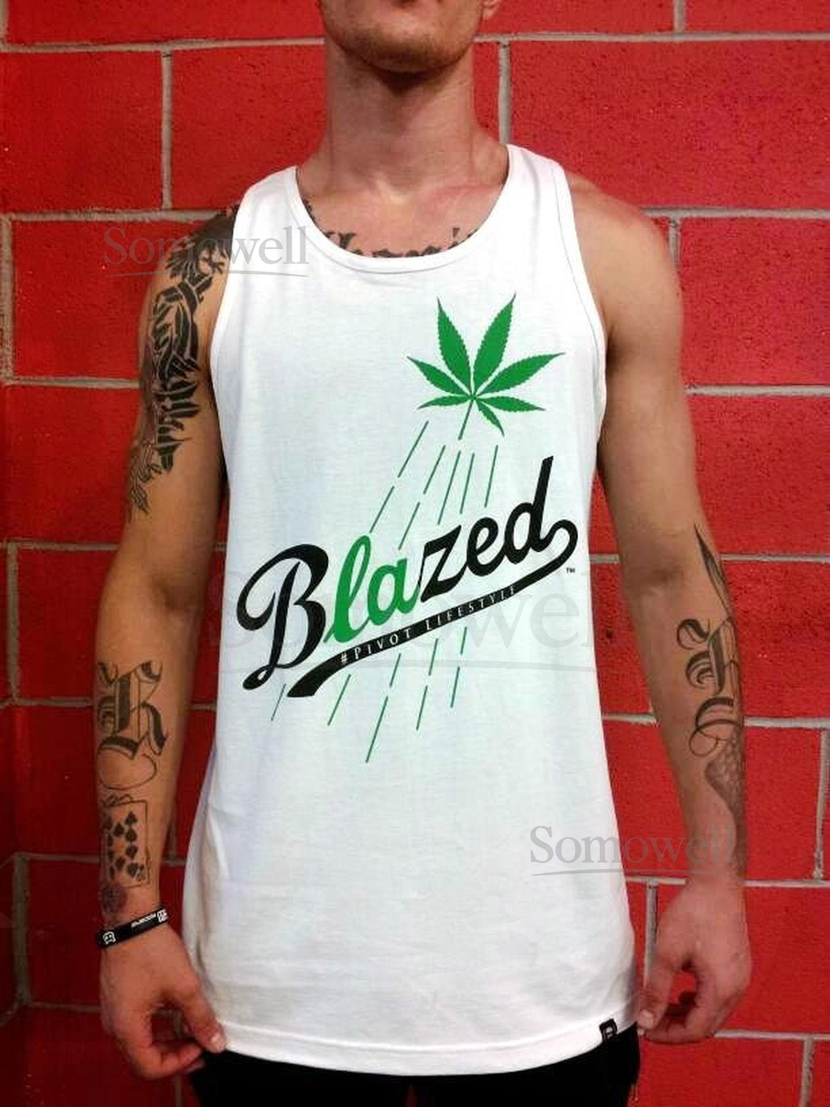 BLAZED L.A. Dodgers Style Marijuana Leaf Men's 100 Cotton Tank Top_78