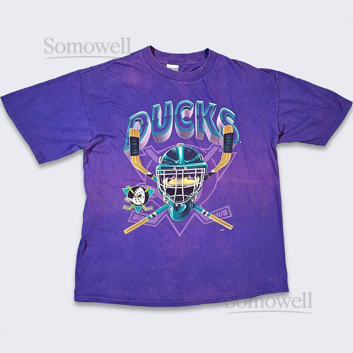 Anaheim Mighty Ducks Vintage 90s True Fan T-Shirt - NHL Hockey Purple Tee - Helmet Design - Size Men's XL - Free Shipping_29
