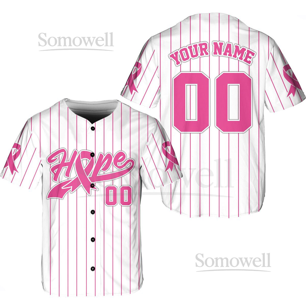 Personalized Hope Breast Cancer Team Name And Number Baseball Jersey Custom Pink Ribbon Baseball Jersey Shirt Breast Cancer Warrior Jersey_176