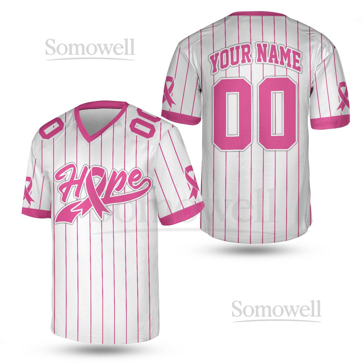 Personalized Hope Breast Cancer Team Name And Number Football Jersey Custom Pink Ribbon Football Jersey Shirt Breast Cancer Warrior Jersey_179