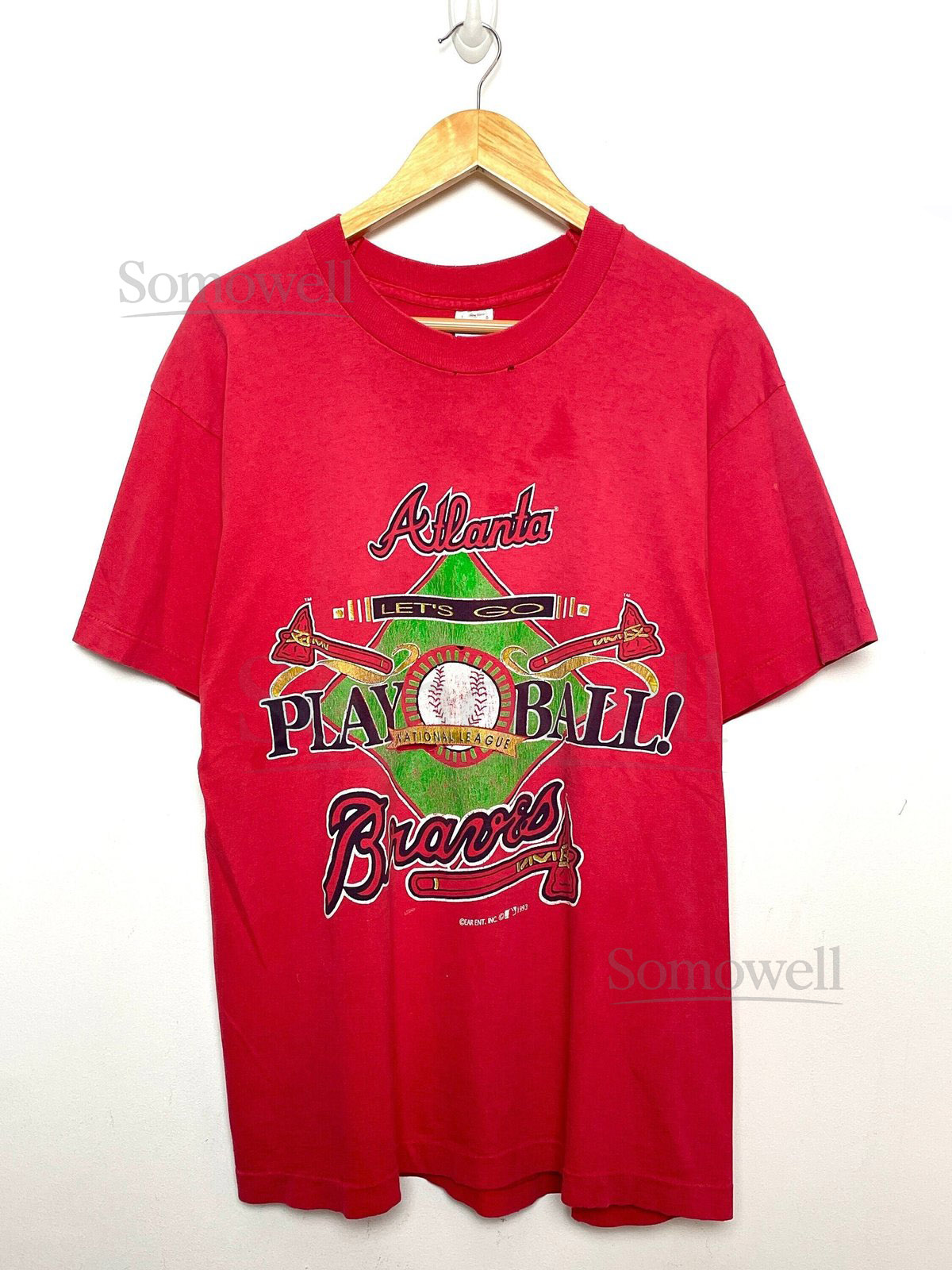 Vintage 1993 Atlanta Braves MLB Baseball National League quotPlay Ballquot Distressed made in USA Graphic Tee Shirt fits adult Medium_988