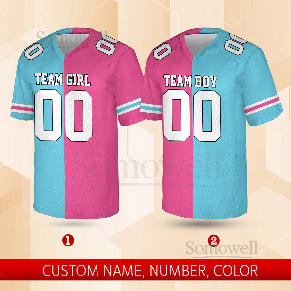 Personalized Gender Reveal Jersey Custom Name And Number V-neck Short Sleeve Jersey Shirt Team Boy Team Girl Jersey Baby Reveal Jersey_112