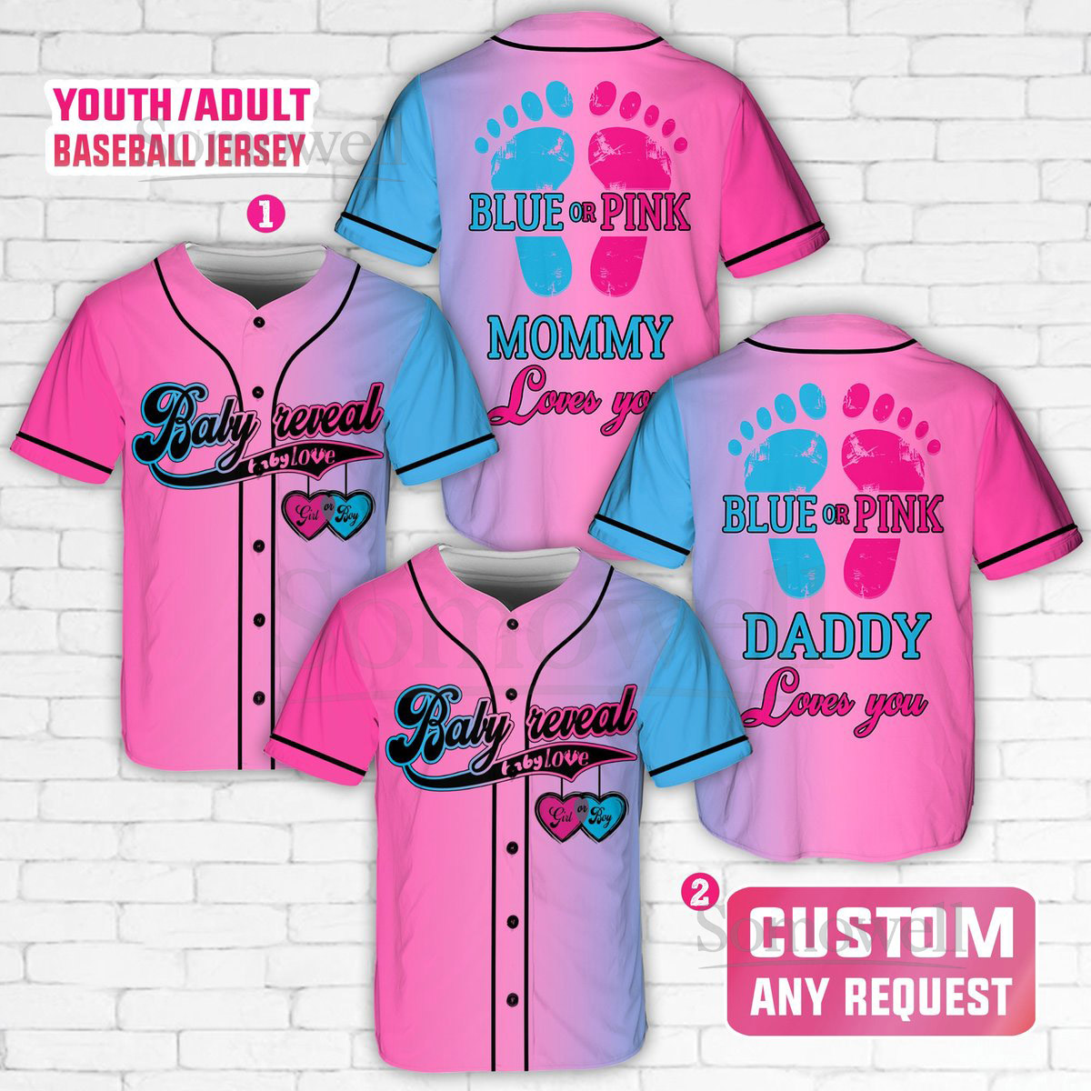 Personalized Baby Reveal Baseball Jersey Blue or Pink Baseball Jersey Gender Reveal Jersey Team Boy Team Girl Jersey Reveal Party Jersey_017