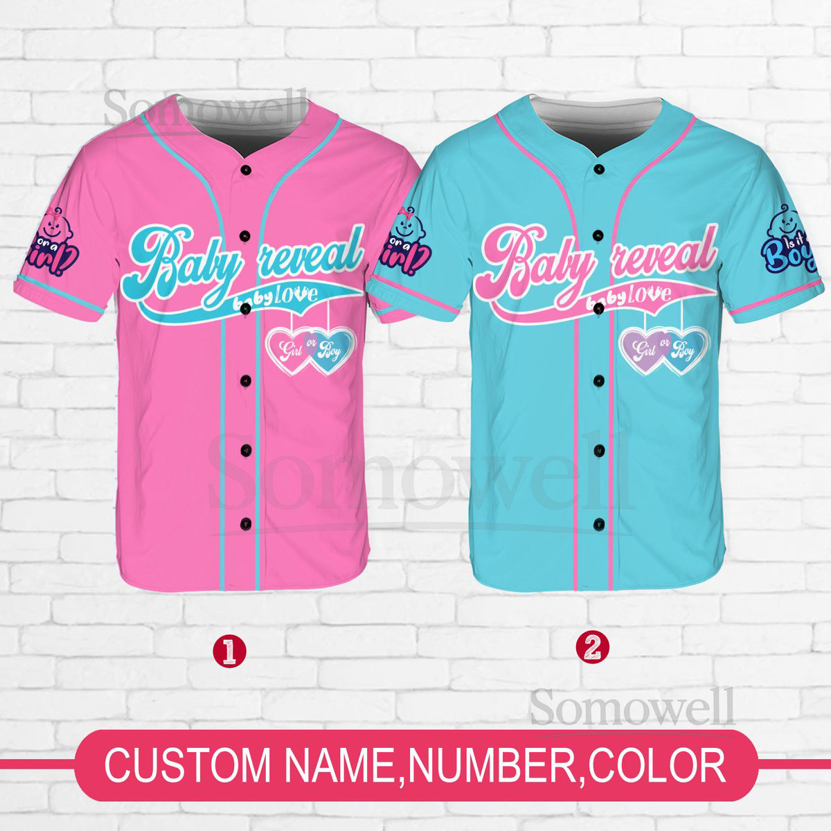 Personalized Baby Reveal Baseball Jersey Blue or Pink Baseball Jersey Gender Reveal Jersey Team Boy Team Girl Jersey Reveal Party Jersey_018
