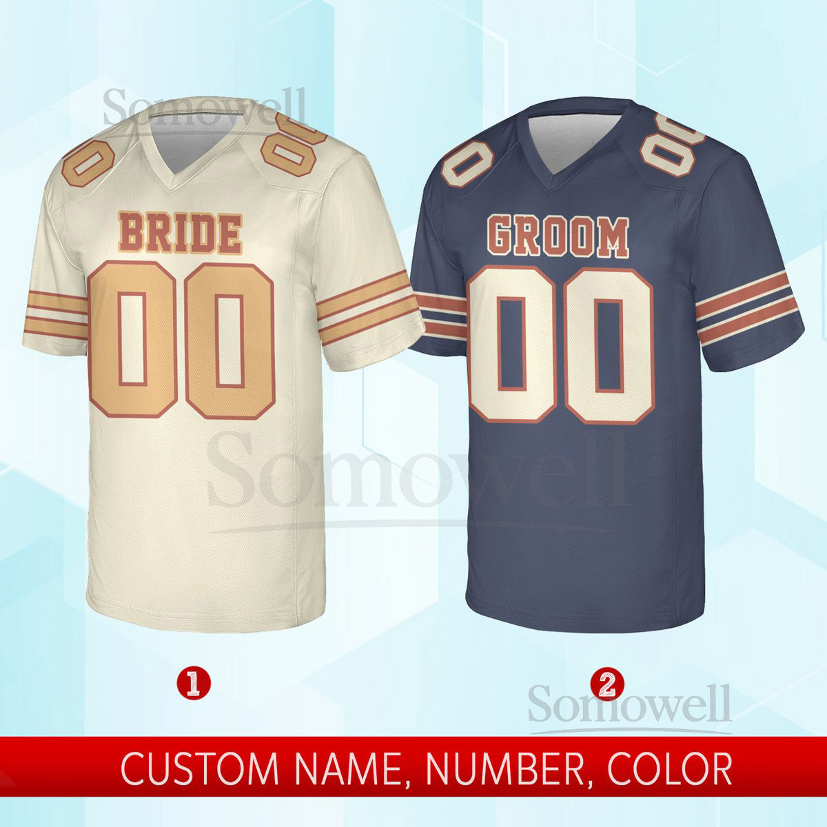 Personalized Bride And Groom Football JerseyCustom Matching Couple V-neck Short Sleeve JerseyFootball Jersey For Engagement Married Couple_053
