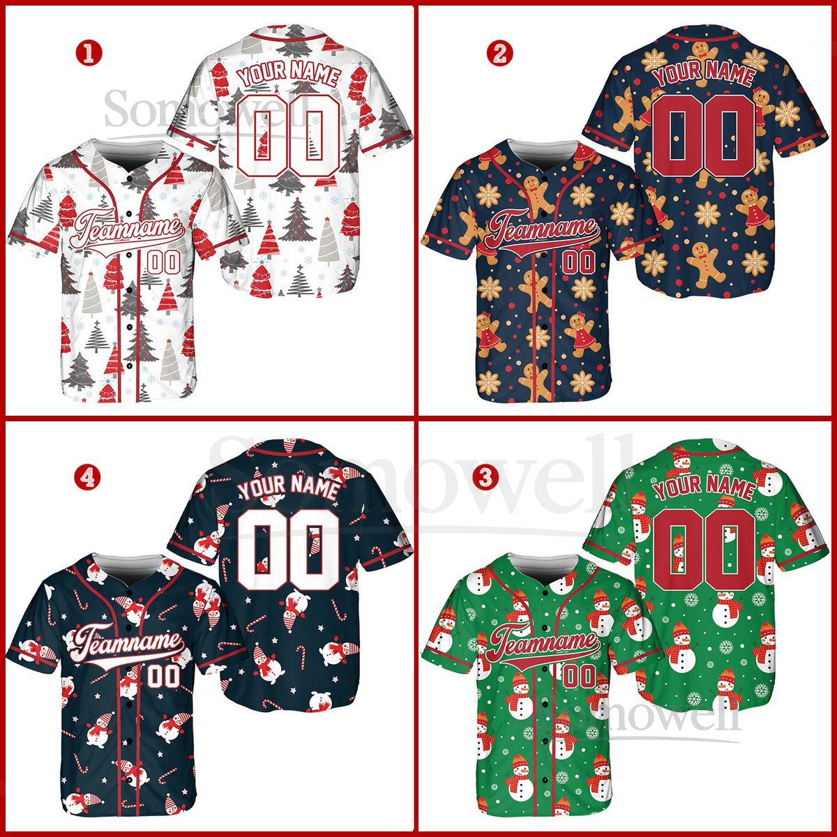 Personalized Christmas Baseball Jersey Custom Christmas Tree Snowman Gingerbread Baseball Jersey Christmas Jersey For Family Matching_068