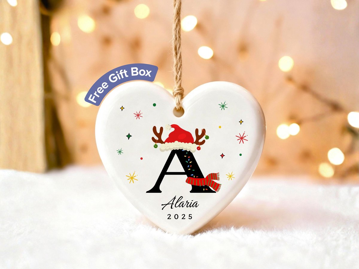 Christmas Letter Name Ornament - 2025 Family Keepsake Ornament - Custom Initial Monogram Ornament - Initial Decoration - Tree Decor