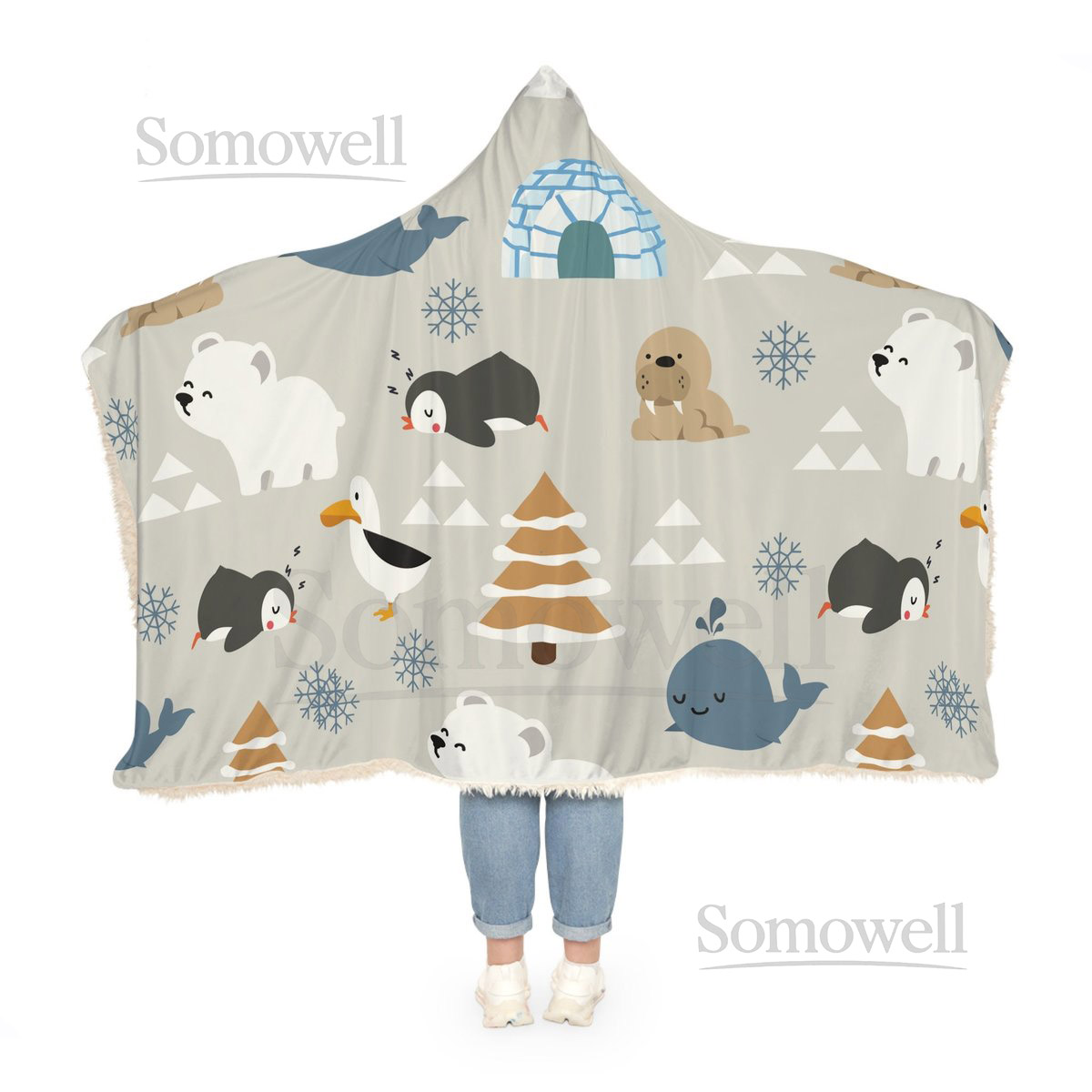 Arctic Hooded Blanket Oversized Blanket Hoodie Sherpa Blanket Adult Cape Wearable Snuggle Throw Gift for her Christmas Camping_4