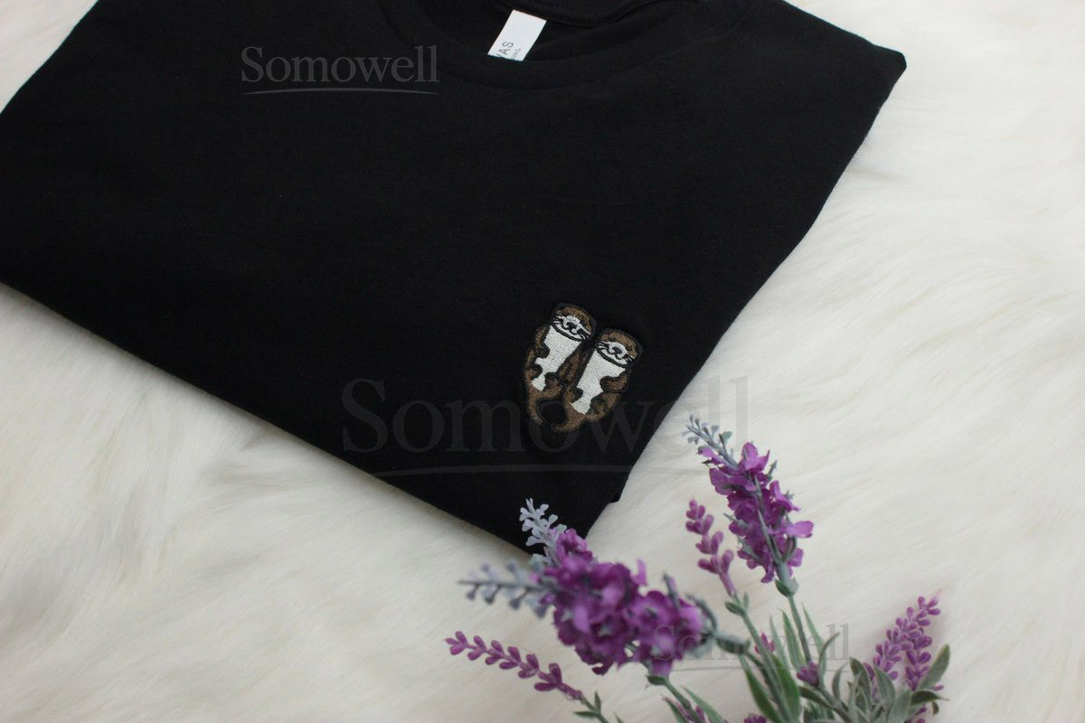 Couple Otter Embroidered T-Shirt Gift Embroidered Handmade Cute Unisex Crewneck Shirt - Multiple Colors_25