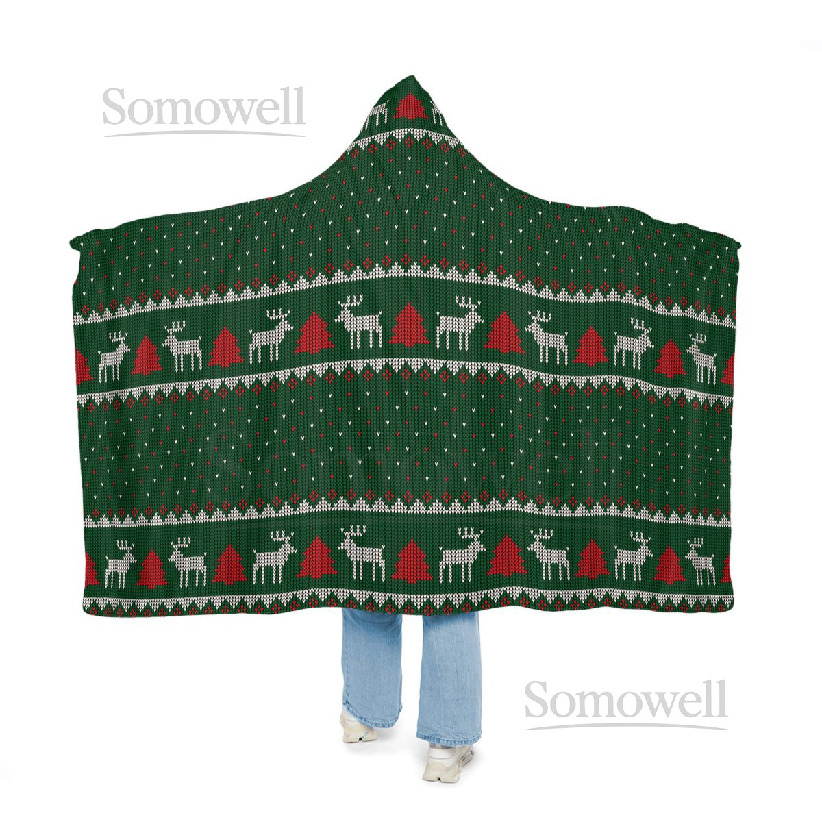 Reindeer Hooded Blanket Oversized Blanket Hoodie Sherpa Fleece Adult Cape Wearable Snuggle Throw Gift for her Classic Christmas_68