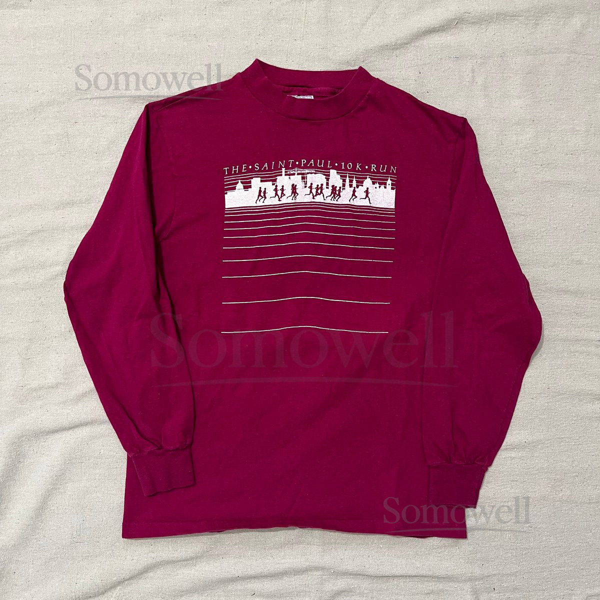 Vintage 80s Saint Paul 10K Run Marathon Graphic Longsleeve T-Shirt Maroon Medium_881