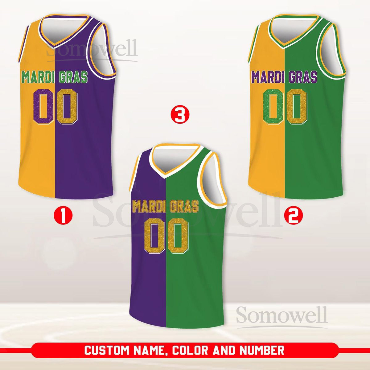 Custom Split Mardi Gras Basketball Jersey Team Name Number Basketball Jersey Team Basketball Jersey for Mardi Gras Parade New Orleans_201