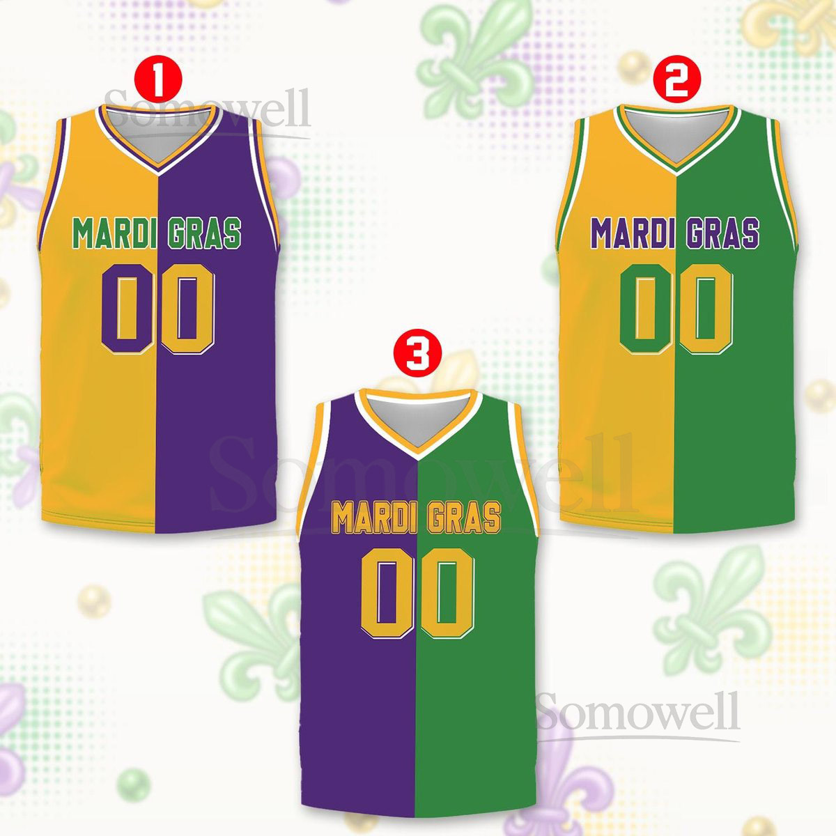 Custom Split Mardi Gras Basketball Jersey Team Name Number Basketball Jersey Team Basketball Jersey for Mardi Gras Parade New Orleans_200