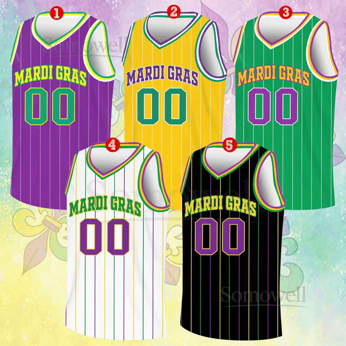 Custom Mardi Gras Basketball Jersey Team Name Number Basketball Jersey Team Basketball Jersey for Mardi Gras Parade New Orleans_193