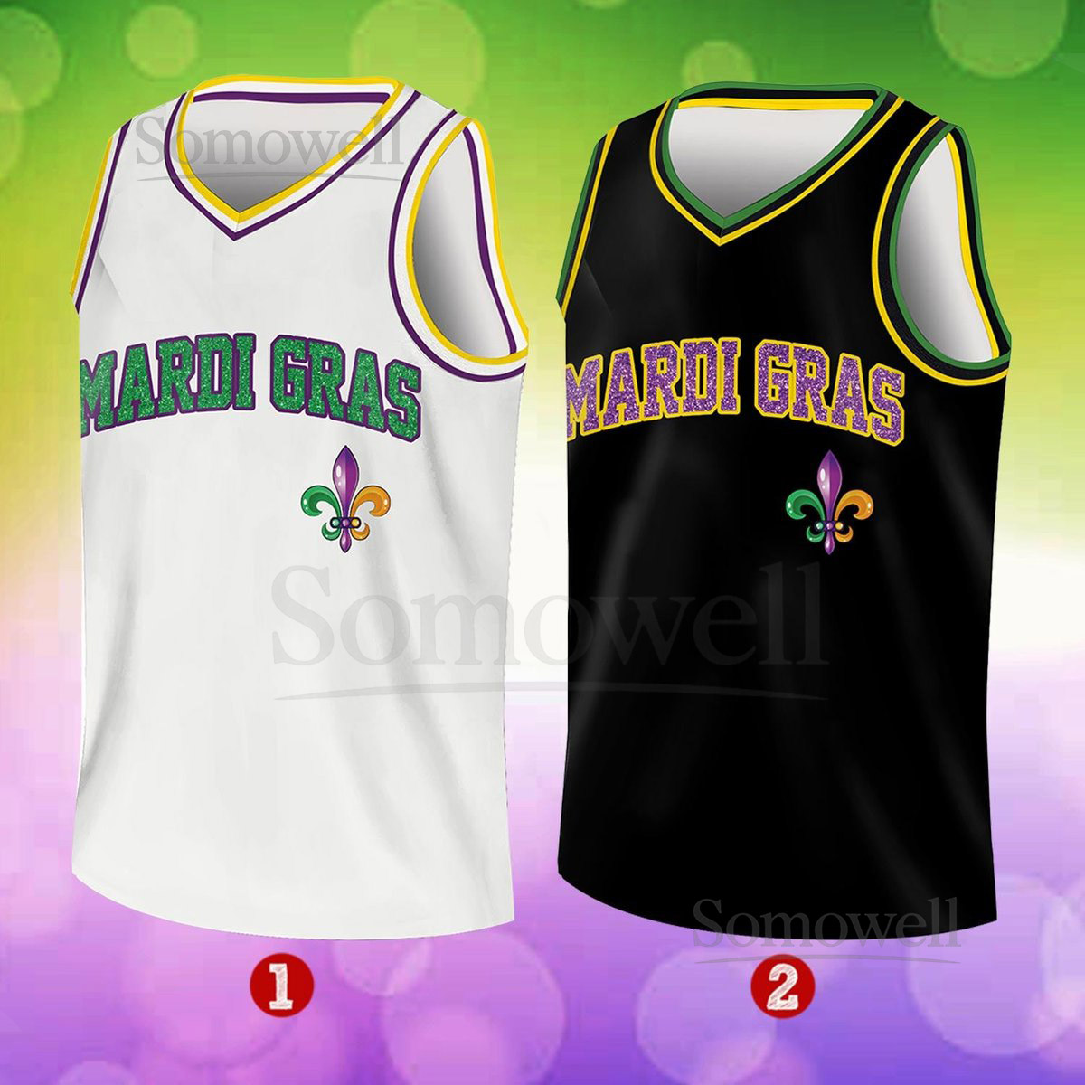 Custom Glitter Mardi Gras Basketball Jersey Team Name Number Basketball Jersey Team Basketball Jersey for Mardi Gras Printed Glitter_168