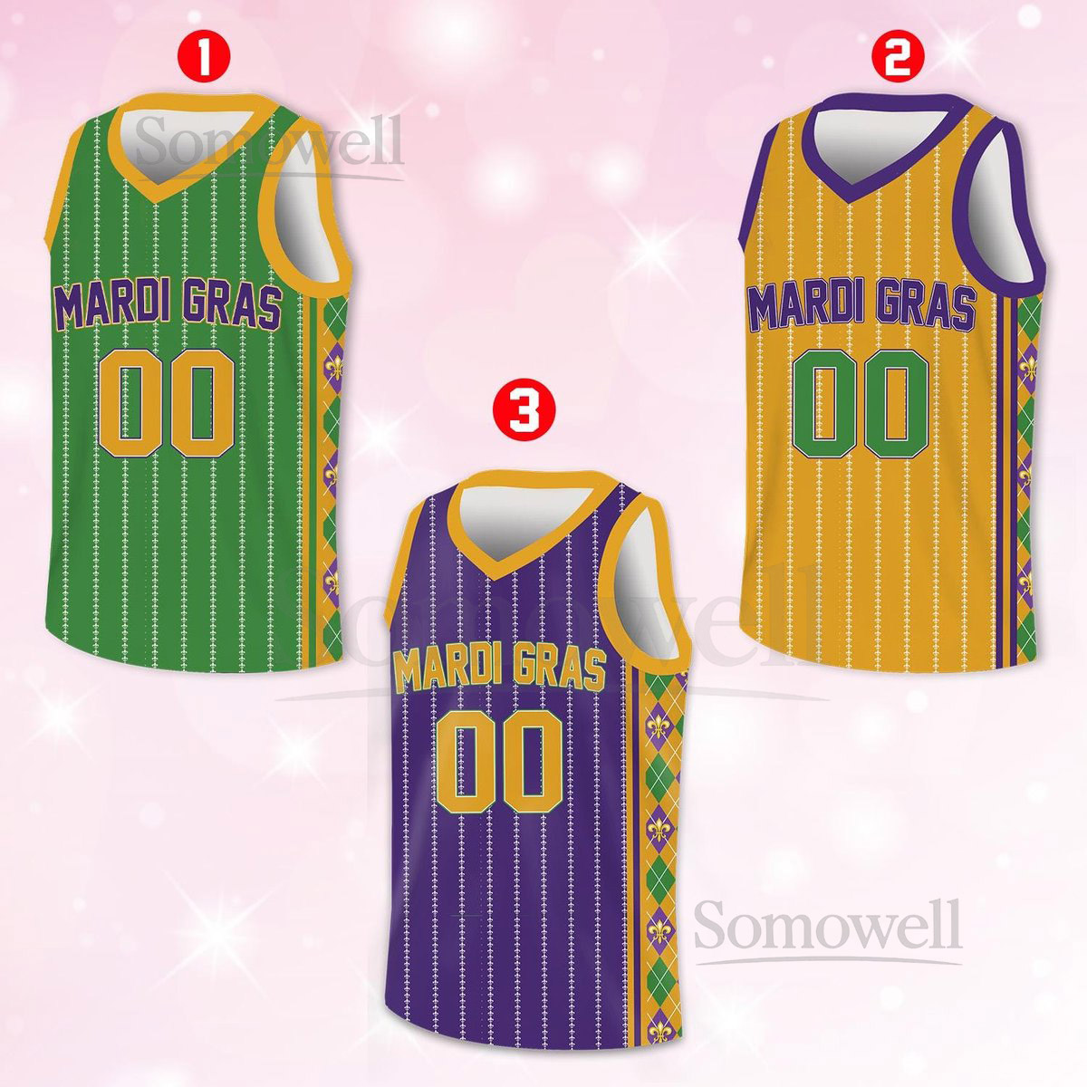 Custom Mardi Gras Basketball Jersey Team Name Number Basketball Jersey Team Basketball Jersey for Mardi Gras Parade New Orleans_190