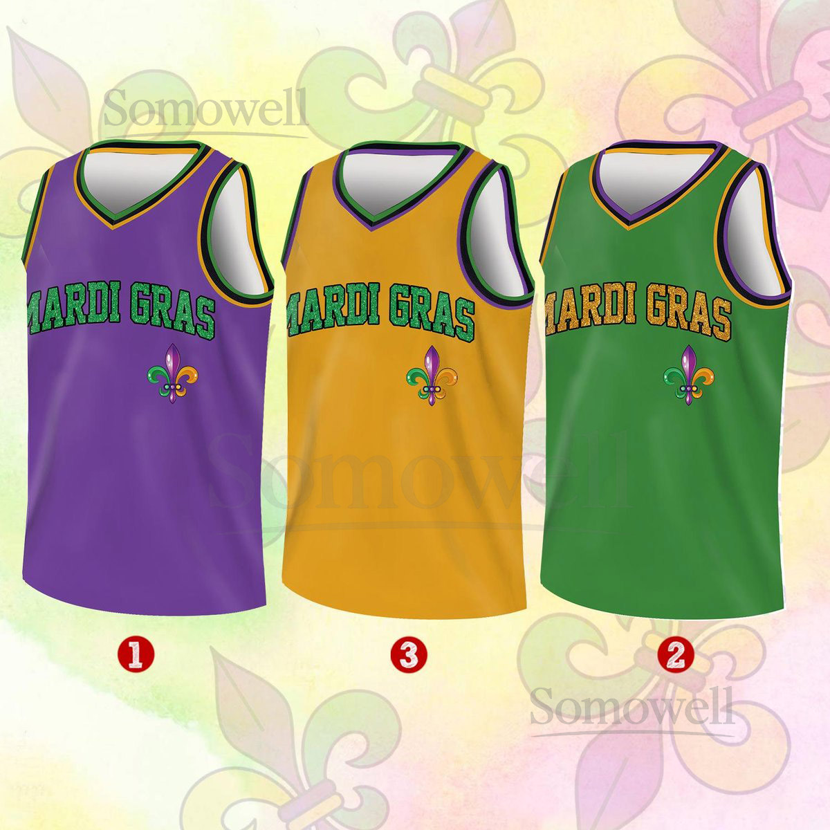 Custom Glitter Mardi Gras Basketball Jersey Team Name Number Basketball Jersey Team Basketball Jersey for Mardi Gras Printed Glitter_170