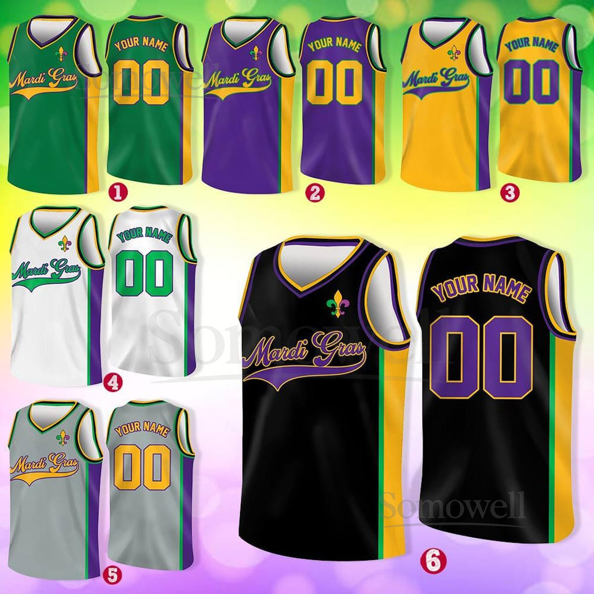 Custom Mardi Gras Basketball Jersey Team Name Number Basketball Jersey Team Basketball Jersey for Mardi Gras Parade New Orleans_192