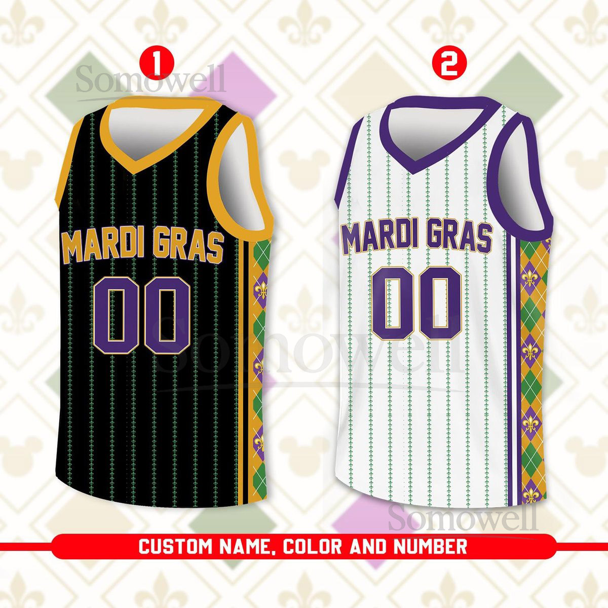 Custom Mardi Gras Basketball Jersey Team Name Number Basketball Jersey Team Basketball Jersey for Mardi Gras Parade New Orleans_189