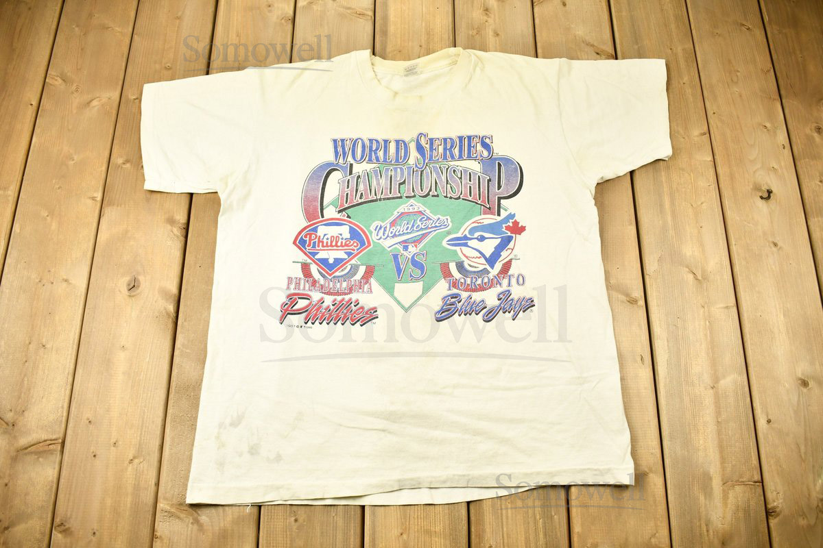 Vintage 1993 MLB Baseball World Series Championship T-shirt Single Stitch Toronto Blue Jays Philadelphia Phillies Made IN USA_990