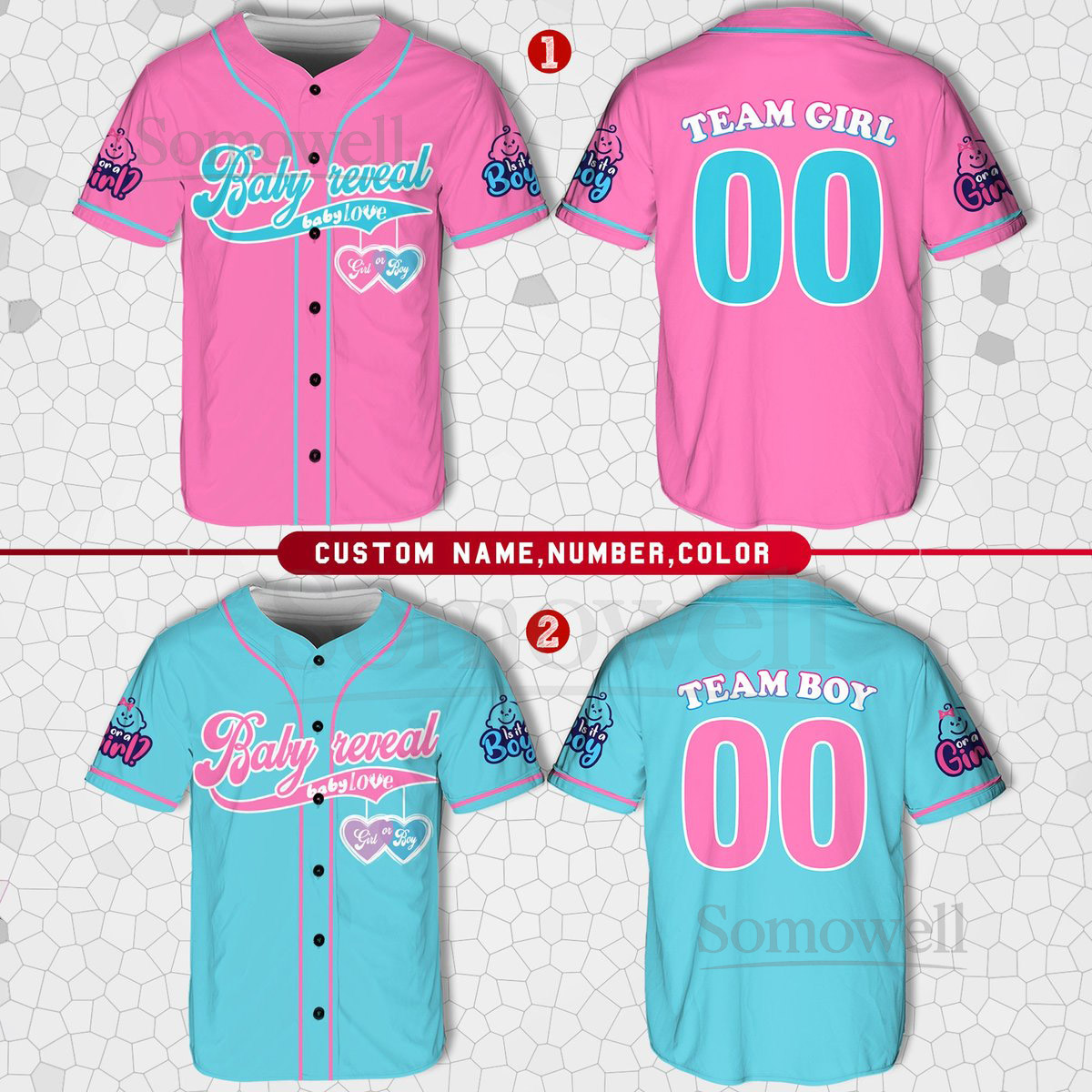 Personalized Baby Reveal Baseball Jersey Blue or Pink Baseball Jersey Gender Reveal Jersey Team Boy Team Girl Jersey Reveal Party Jersey_019