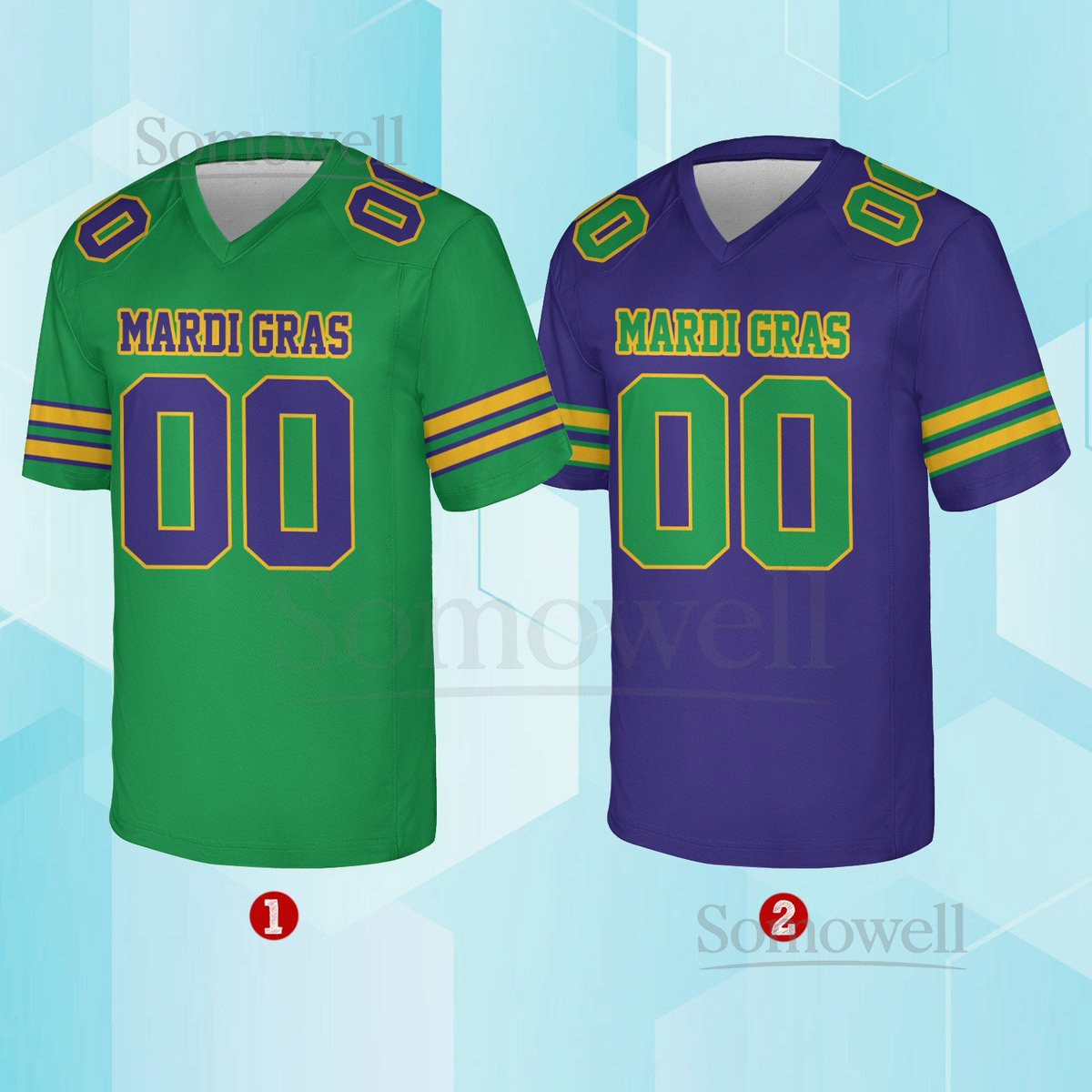 Personalized Mardi Gras Football Jersey Custom Name And Number V-neck Short Sleeve Jersey Mardi Gras Carnival Jersey Family Matching Gift_265