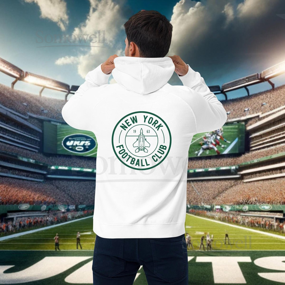 New York Football Club Fighter Jet Design - Eco-Friendly Unisex Raglan Hoodie - White_363