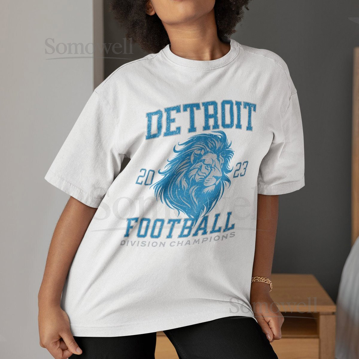 Detroit Football Division Champions Crewneck T-Shirt Vintage Style Detroit Lion North Division Champs Tee Retro Lion Football Fan Shirt_108
