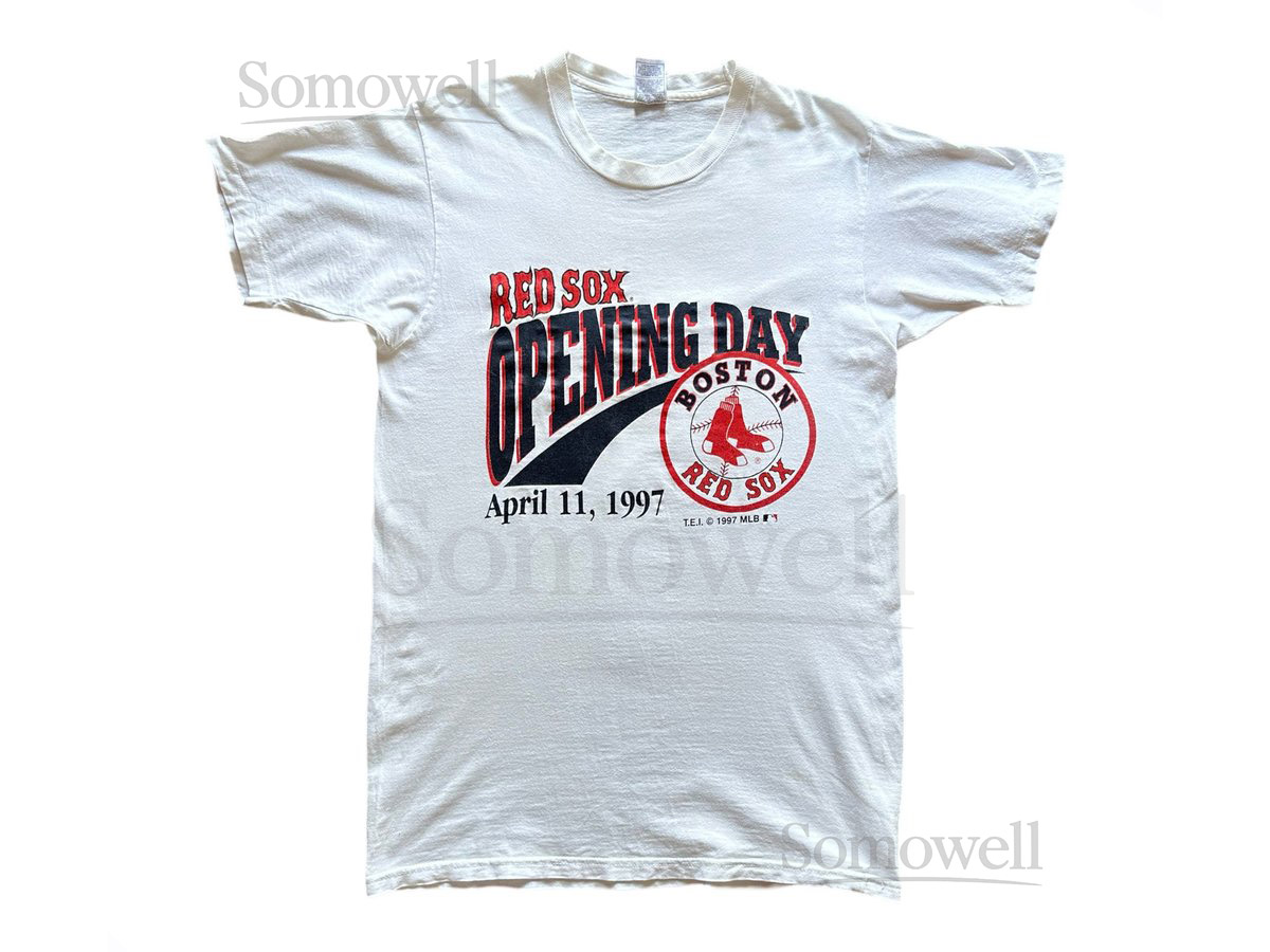 Vintage 90s Sportswear MLB Boston Red sox opening day bigprint spellout Fruit of The Loom tag crewneck DISTRESSED Tshirt M size_622