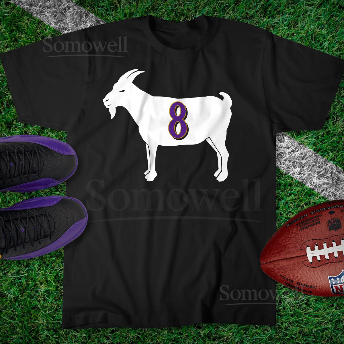 GOAT 8 T-Shirt - Baltimore Football Lamar Jackson Ravens_661