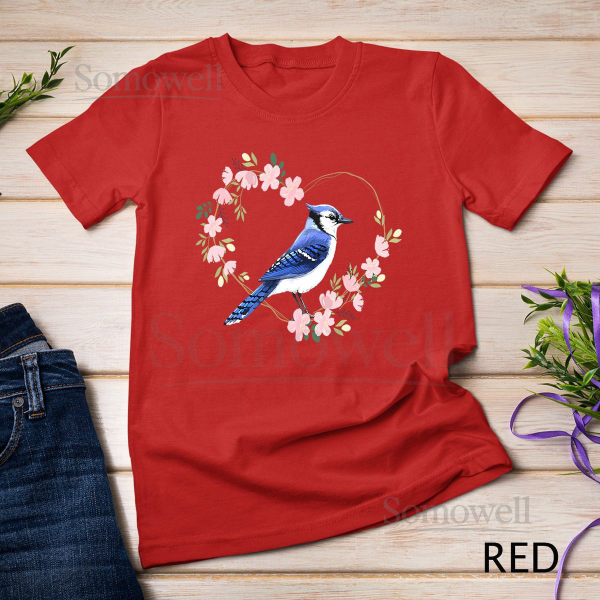 Bird Watching Bird Watcher Birder Blue Jay Flower Heart T-Shirt Sweatshirt_73