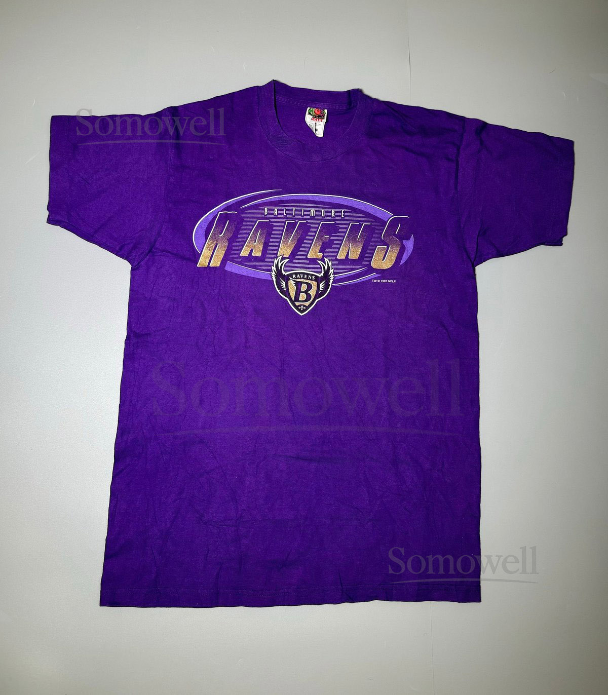 Fruit of the loom T-Shirt Baltimore Ravens 1997 NFL 90s Single Stitch Vintage Football Made in USA Sz L_643