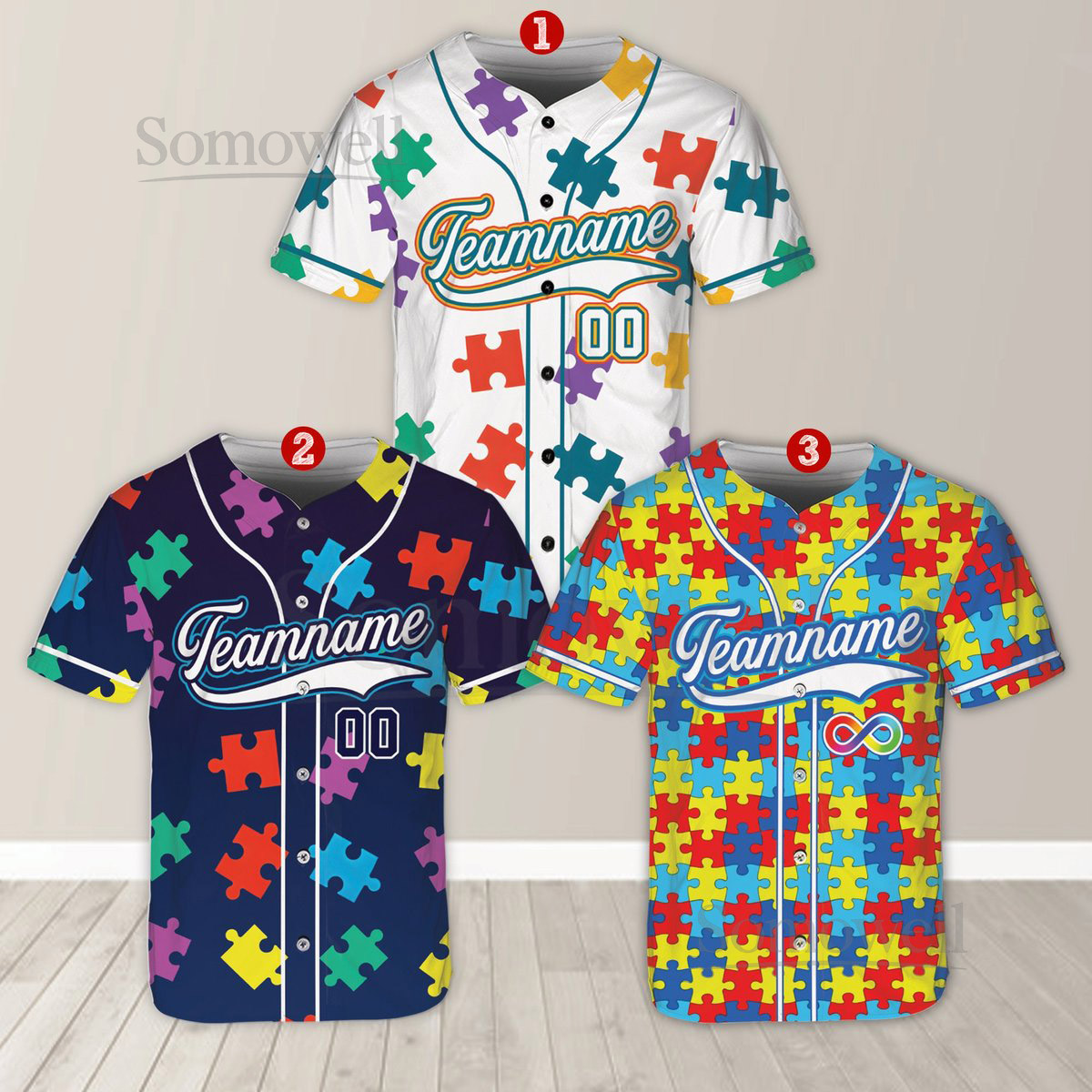 Personalized Autism Awareness Baseball Jersey Custom Name Puzzle Autism Baseball Jersey Autism Support Baseball Autism Warrior Jersey_013