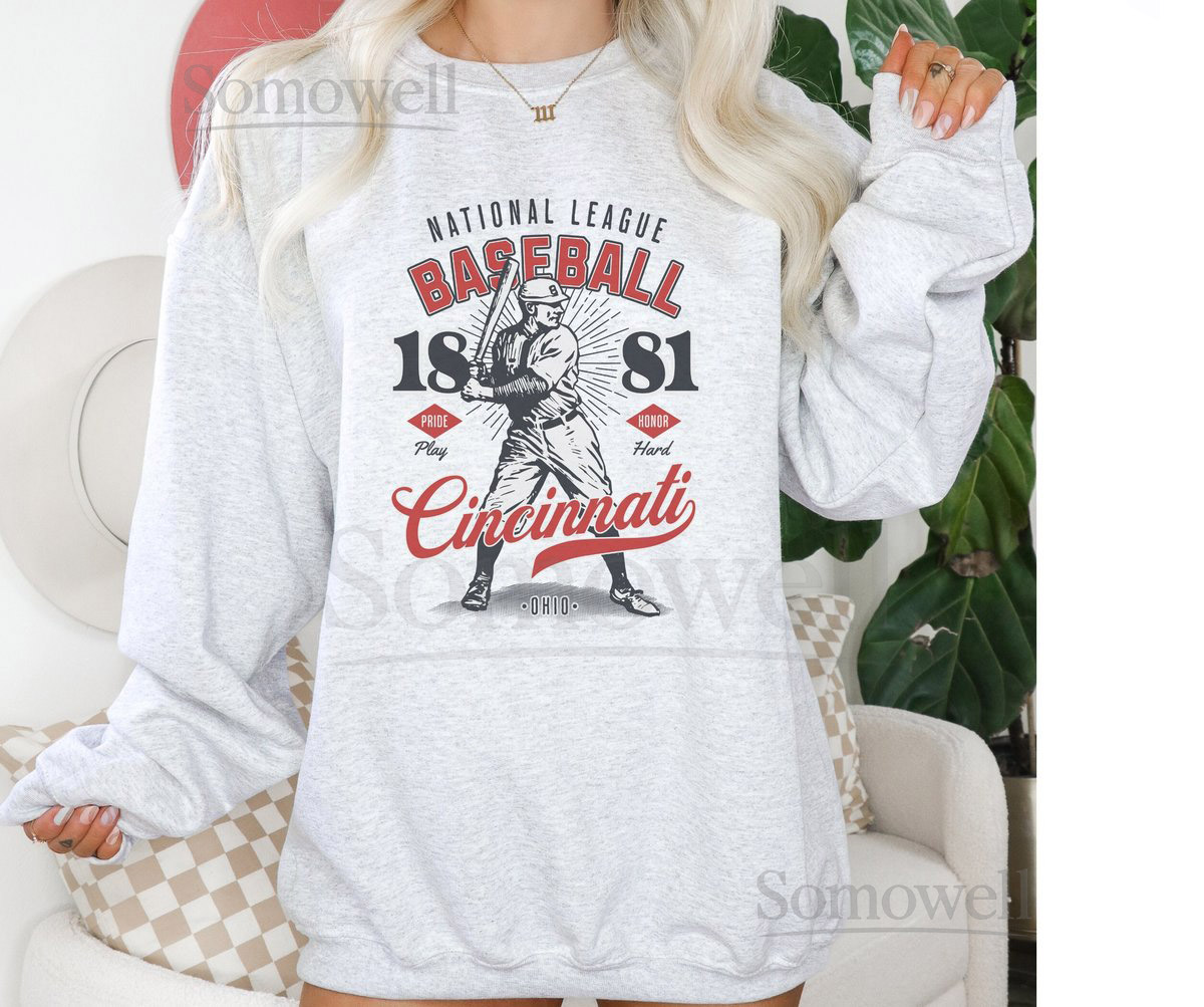 Cincinnati Baseball Crewneck Sweatshirt Gameday Pullover for Cincy Baseball Fans Vintage Inspired National League Baseball_210