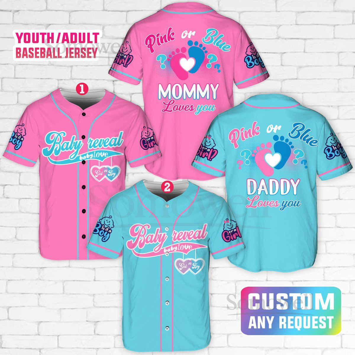 Personalized Baby Reveal Baseball Jersey Blue or Pink Baseball Jersey Gender Reveal Jersey Team Boy Team Girl Jersey Reveal Party Jersey_021