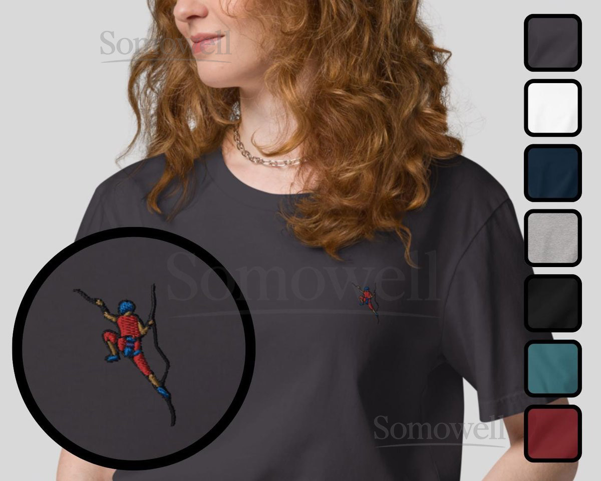 Climbing Organic Embroidered T-Shirt Minimal Climber Design_17